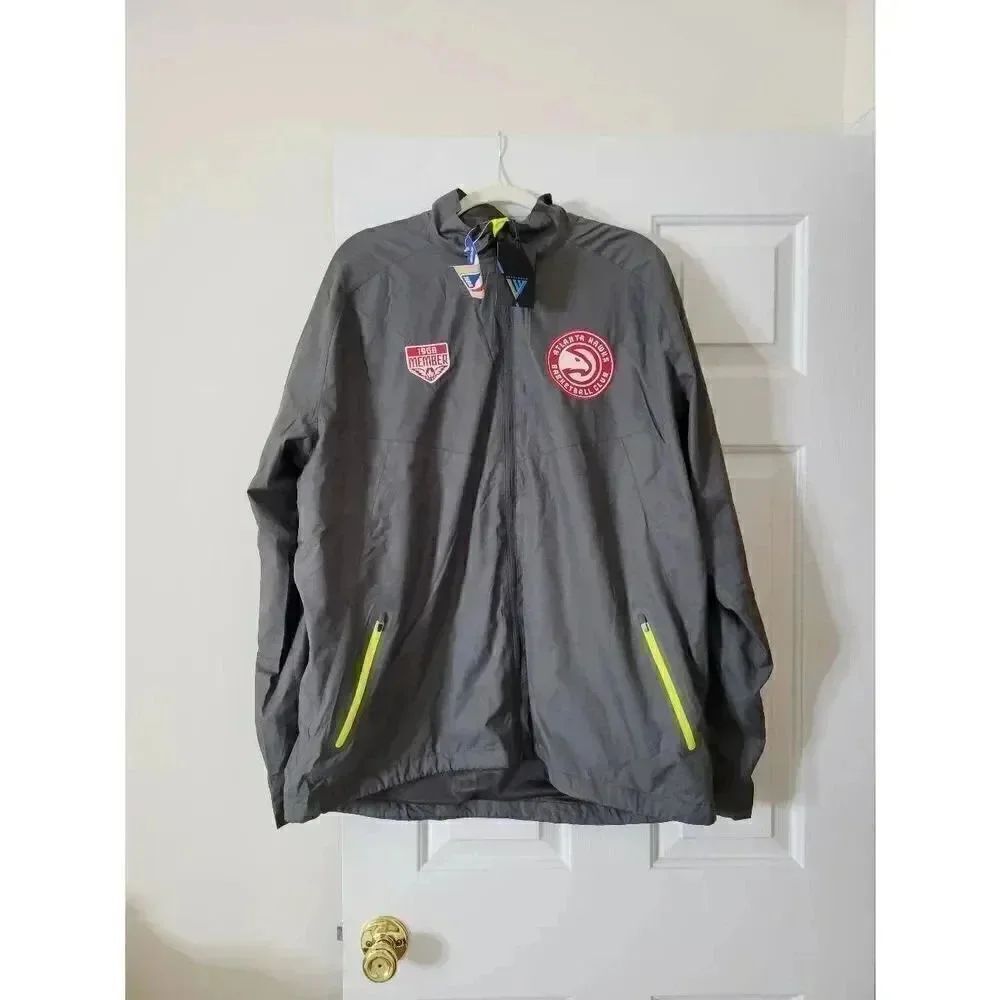 Atlanta Hawks Men's Large Fullzip Gray Red Windbreaker Jacket NWT